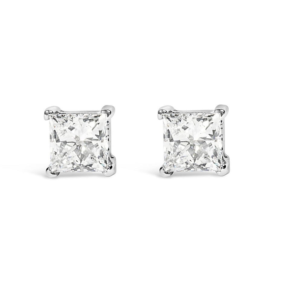 14K White Gold 1/2 Cttw Princess Cut Lab Grown Diamond Solitaire Stud Earrings (F-G Color, VS2-SI1 Clarity) - Earrings - Custom Crafting Alliance, LLC