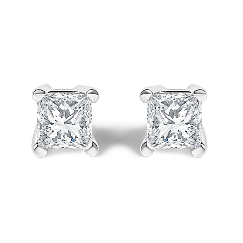 14K White Gold 1/2 Cttw Princess Cut Lab Grown Diamond Solitaire Stud Earrings (F-G Color, VS2-SI1 Clarity) - Earrings - Custom Crafting Alliance, LLC