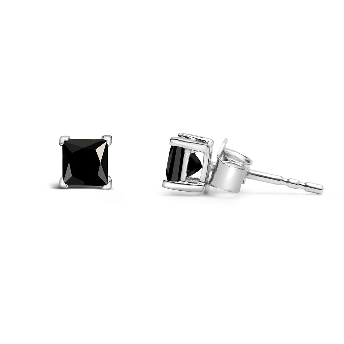 14K White Gold 1/2 Cttw Princess-Cut Treated Black Diamond Classic 4-Prong Stud Earrings with Push Backs (Fancy Color-Enhanced, I2-I3 Clarity) - Earrings - Custom Crafting Alliance, LLC