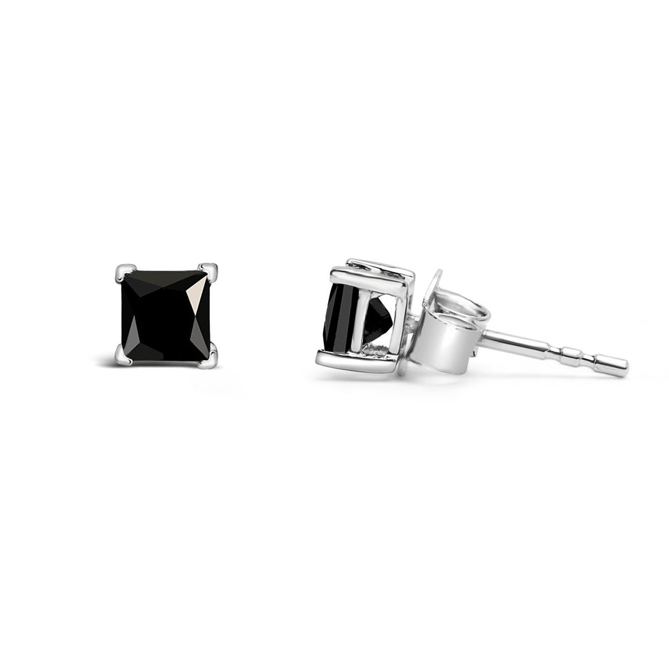 14K White Gold 1/2 Cttw Princess-Cut Treated Black Diamond Classic 4-Prong Stud Earrings with Push Backs (Fancy Color-Enhanced, I2-I3 Clarity) - Earrings - Custom Crafting Alliance, LLC
