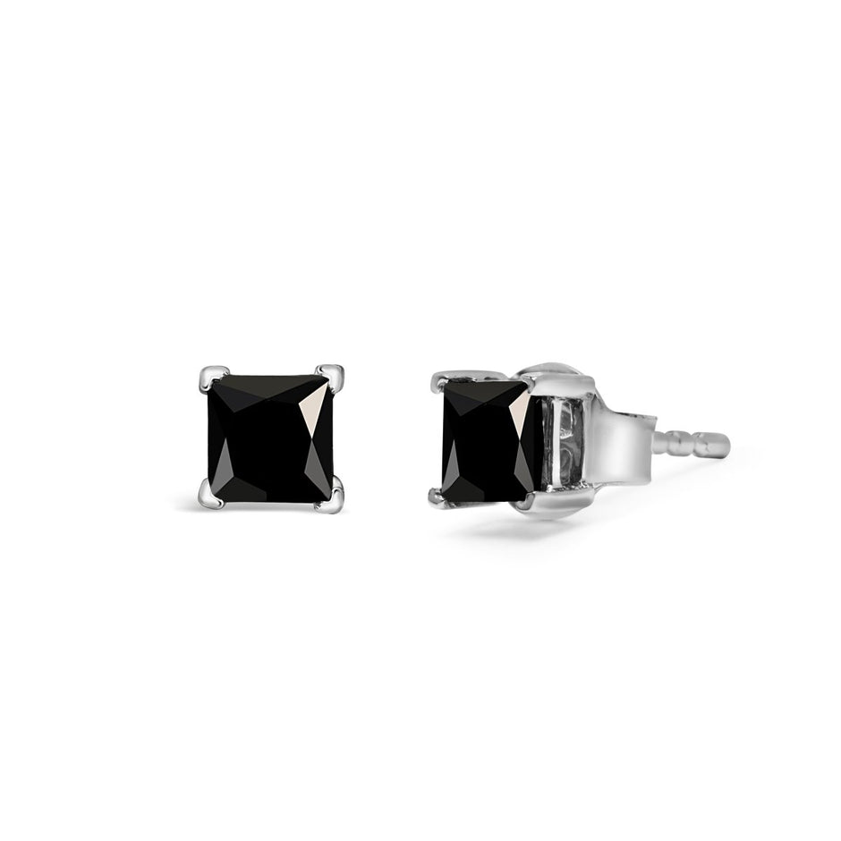 14K White Gold 1/2 Cttw Princess-Cut Treated Black Diamond Classic 4-Prong Stud Earrings with Push Backs (Fancy Color-Enhanced, I2-I3 Clarity) - Earrings - Custom Crafting Alliance, LLC