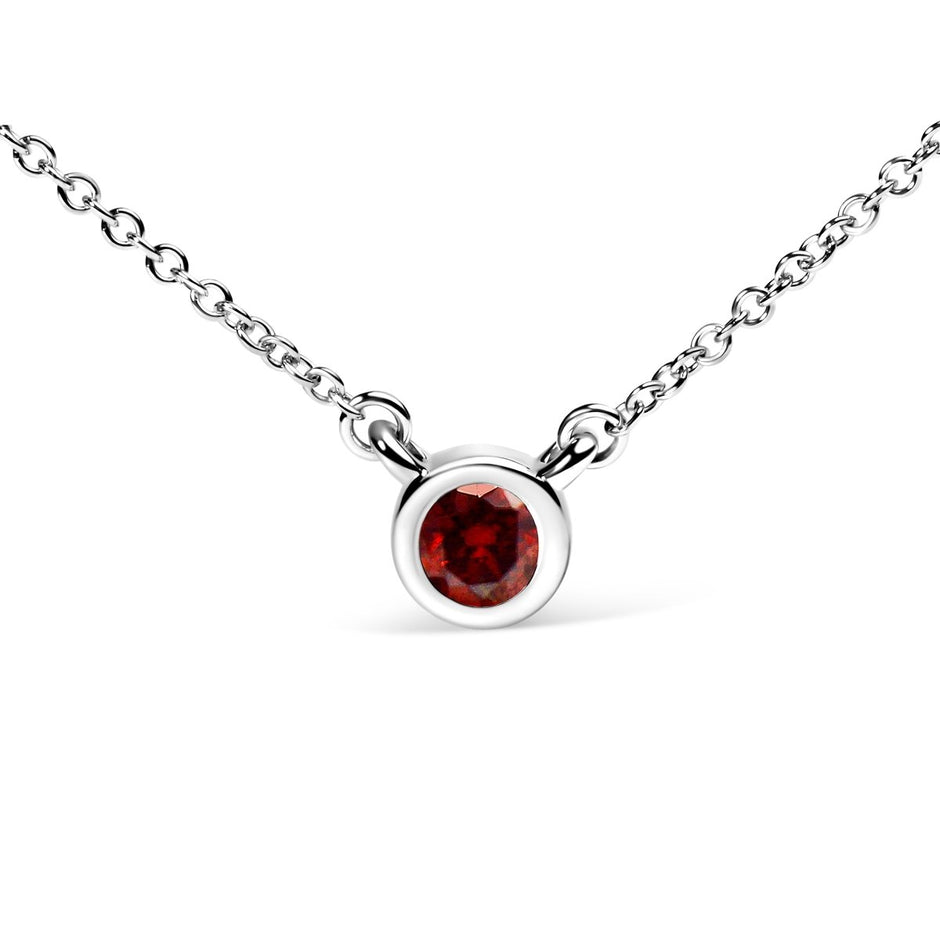 14K White Gold 1/2 Cttw Red Lab Grown Diamond Bezel-Set Solitaire 18" Pendant Necklace (Red Color, VS1-VS2 Clarity) - Necklaces - Custom Crafting Alliance, LLC