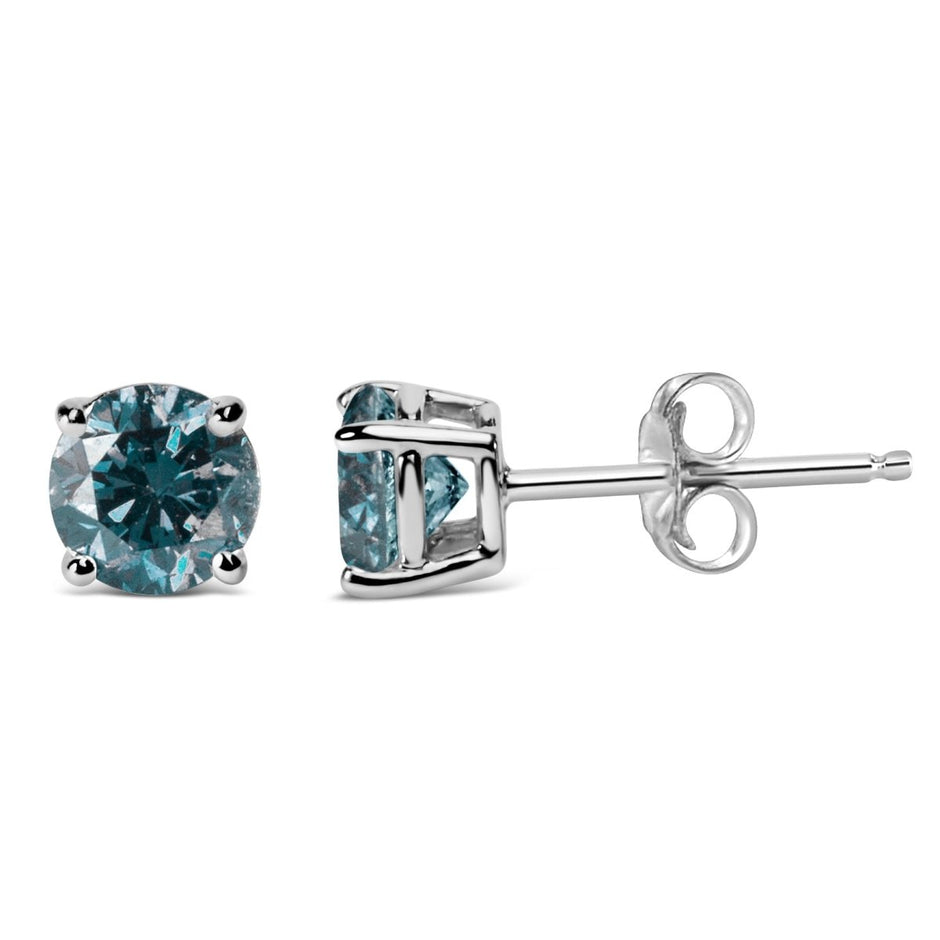 14K White Gold 1/2 Cttw Round Brilliant Cut Lab Grown Blue Diamond 4-Prong Classic Solitaire Stud Earrings (Blue Color, VVS2-VS1 Clarity) - Earrings - Custom Crafting Alliance, LLC