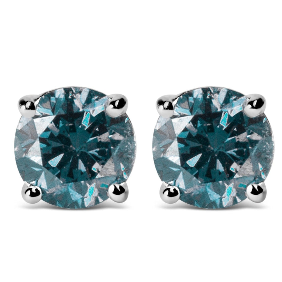 14K White Gold 1/2 Cttw Round Brilliant Cut Lab Grown Blue Diamond 4-Prong Classic Solitaire Stud Earrings (Blue Color, VVS2-VS1 Clarity) - Earrings - Custom Crafting Alliance, LLC