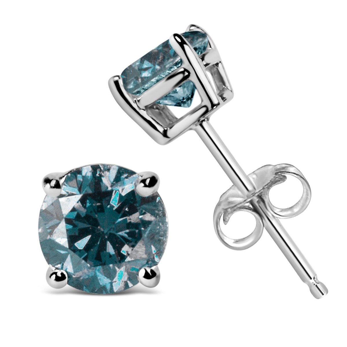 14K White Gold 1/2 Cttw Round Brilliant Cut Lab Grown Blue Diamond 4-Prong Classic Solitaire Stud Earrings (Blue Color, VVS2-VS1 Clarity) - Earrings - Custom Crafting Alliance, LLC