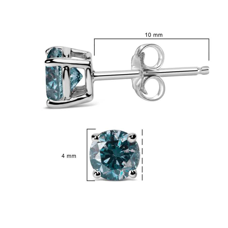 14K White Gold 1/2 Cttw Round Brilliant Cut Lab Grown Blue Diamond 4-Prong Classic Solitaire Stud Earrings (Blue Color, VVS2-VS1 Clarity) - Earrings - Custom Crafting Alliance, LLC