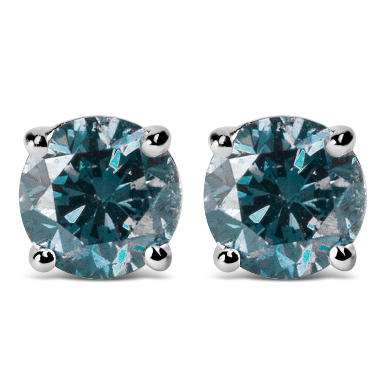 14K White Gold 1/2 Cttw Round Brilliant Cut Lab Grown Blue Diamond 4-Prong Classic Solitaire Stud Earrings (Blue Color, VVS2-VS1 Clarity) - Earrings - Custom Crafting Alliance, LLC