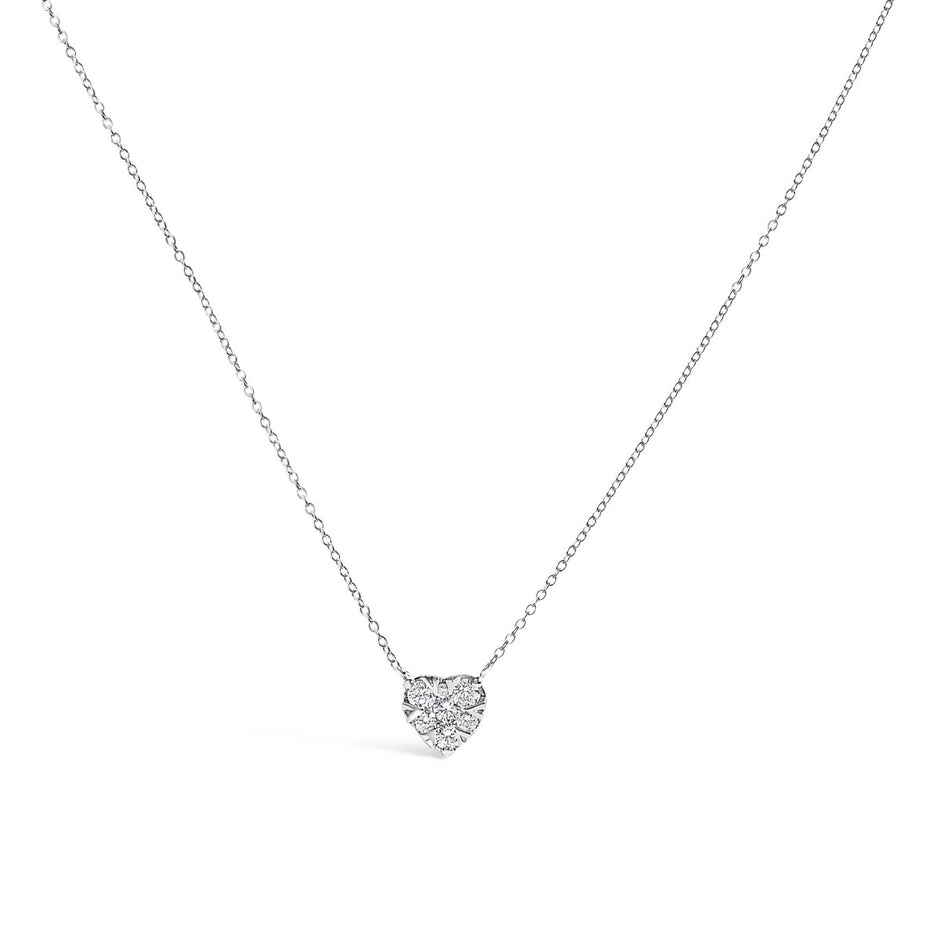 14K White Gold 1/4 Cttw Diamond Composite Heart Pendant Necklace - 18" Inches - Necklaces - Custom Crafting Alliance, LLC