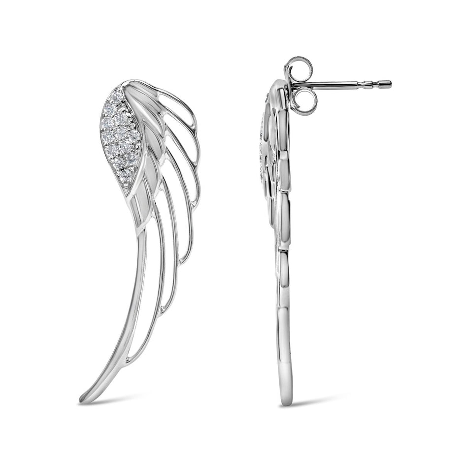 14K White Gold 1/4 Cttw Lab Grown Diamond Angel Wing Stud Earrings (F-G Color, VS1-VS2 Clarity) - Earrings - Custom Crafting Alliance, LLC