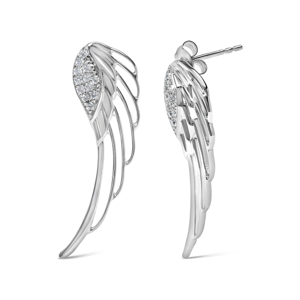 14K White Gold 1/4 Cttw Lab Grown Diamond Angel Wing Stud Earrings (F-G Color, VS1-VS2 Clarity) - Earrings - Custom Crafting Alliance, LLC