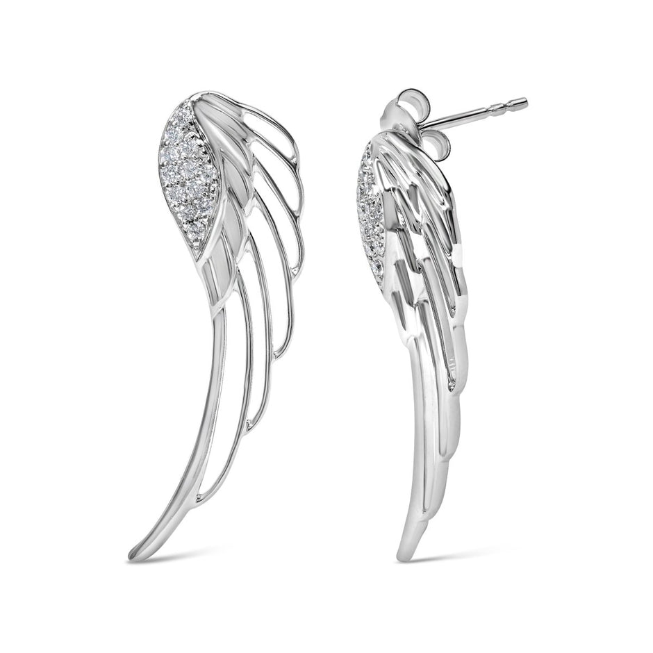 14K White Gold 1/4 Cttw Lab Grown Diamond Angel Wing Stud Earrings (F-G Color, VS1-VS2 Clarity) - Earrings - Custom Crafting Alliance, LLC