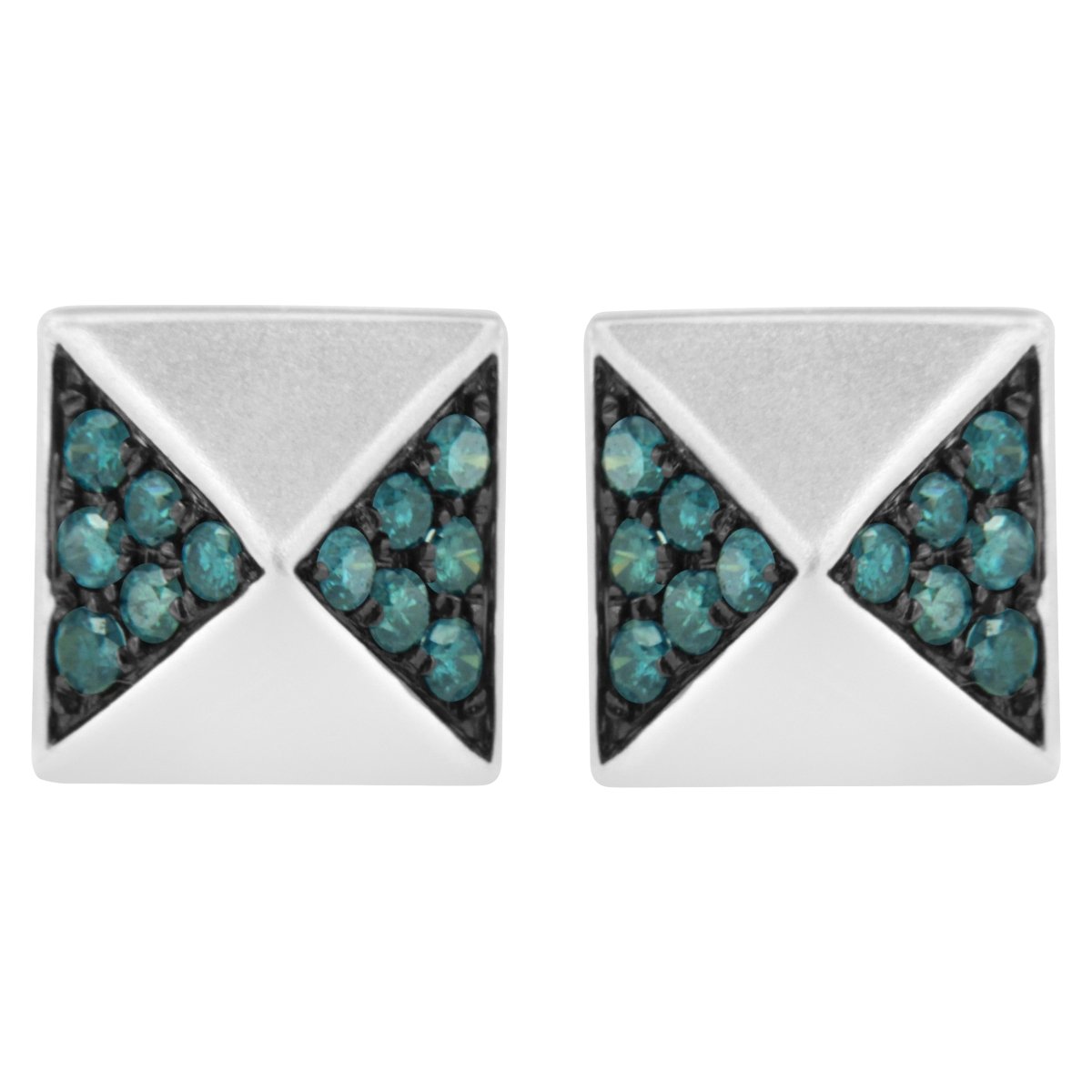 14K White Gold 1/4 Cttw Treated Blue Diamond Pyramid Stud Earring (Blue Color, SI1-SI2 Clarity) - Earrings - Custom Crafting Alliance, LLC