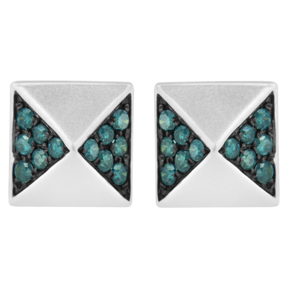 14K White Gold 1/4 Cttw Treated Blue Diamond Pyramid Stud Earring (Blue Color, SI1-SI2 Clarity) - Earrings - Custom Crafting Alliance, LLC