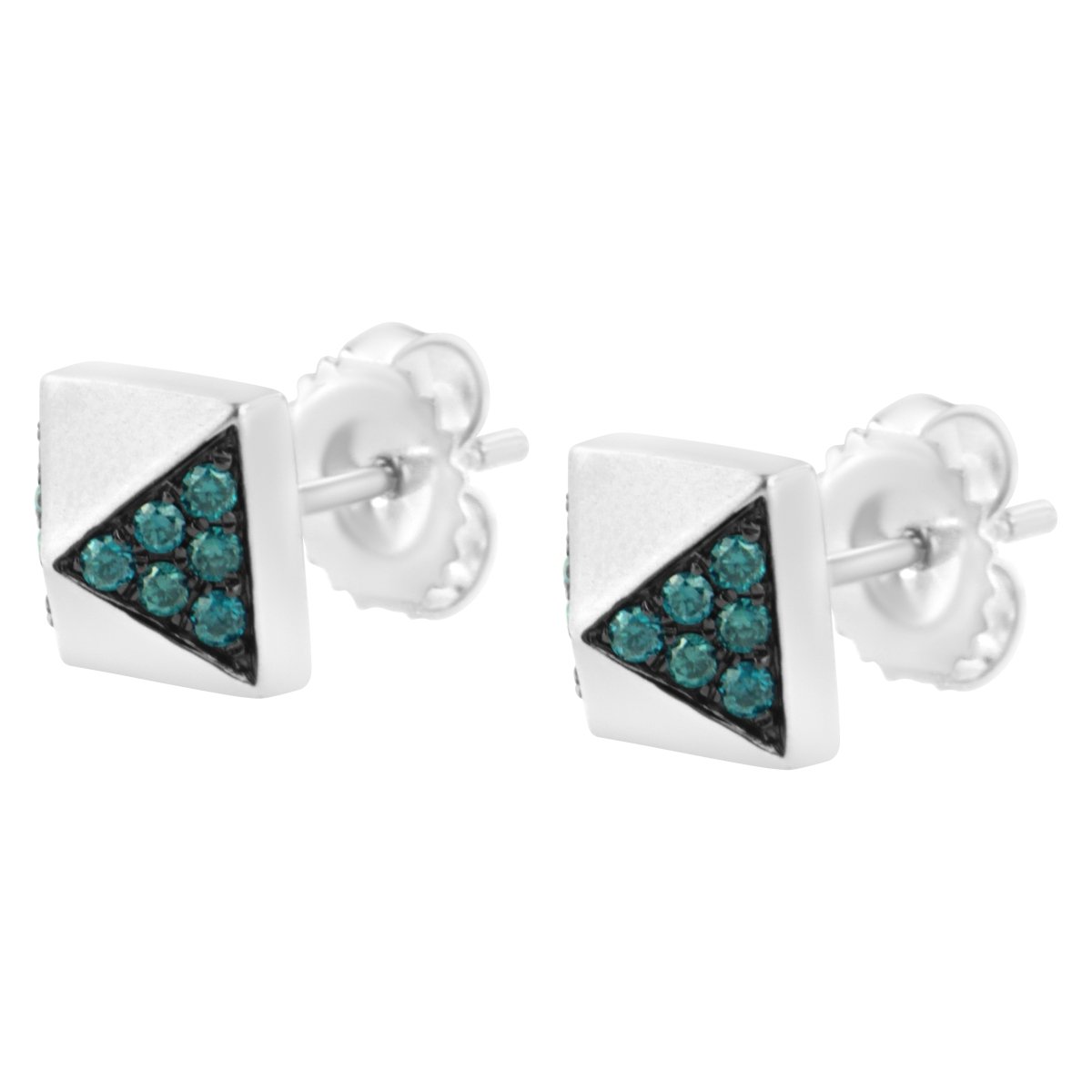14K White Gold 1/4 Cttw Treated Blue Diamond Pyramid Stud Earring (Blue Color, SI1-SI2 Clarity) - Earrings - Custom Crafting Alliance, LLC