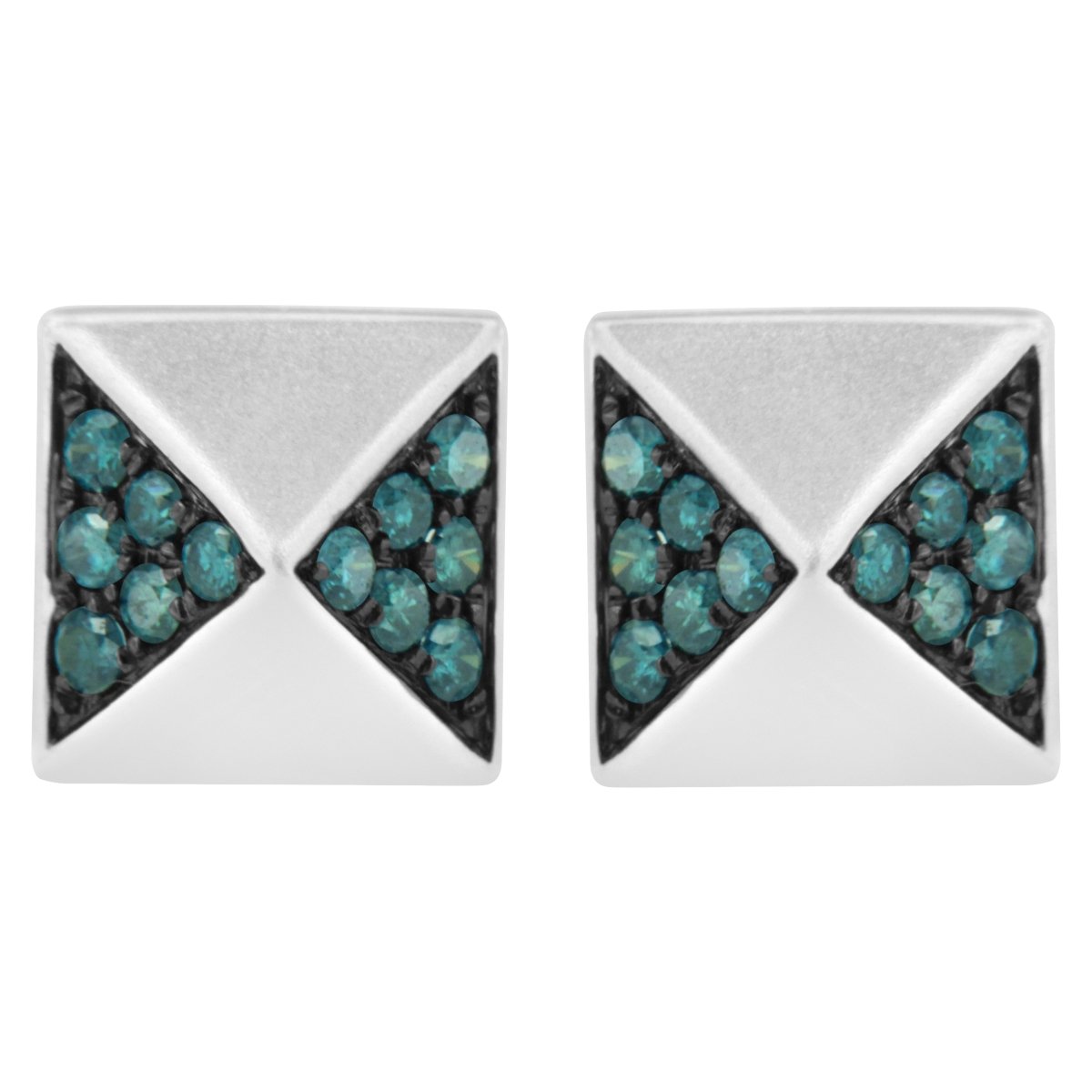 14K White Gold 1/4 Cttw Treated Blue Diamond Pyramid Stud Earring (Blue Color, SI1-SI2 Clarity) - Earrings - Custom Crafting Alliance, LLC