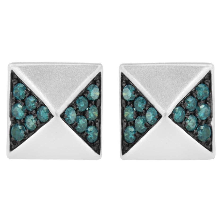 14K White Gold 1/4 Cttw Treated Blue Diamond Pyramid Stud Earring (Blue Color, SI1-SI2 Clarity) - Earrings - Custom Crafting Alliance, LLC