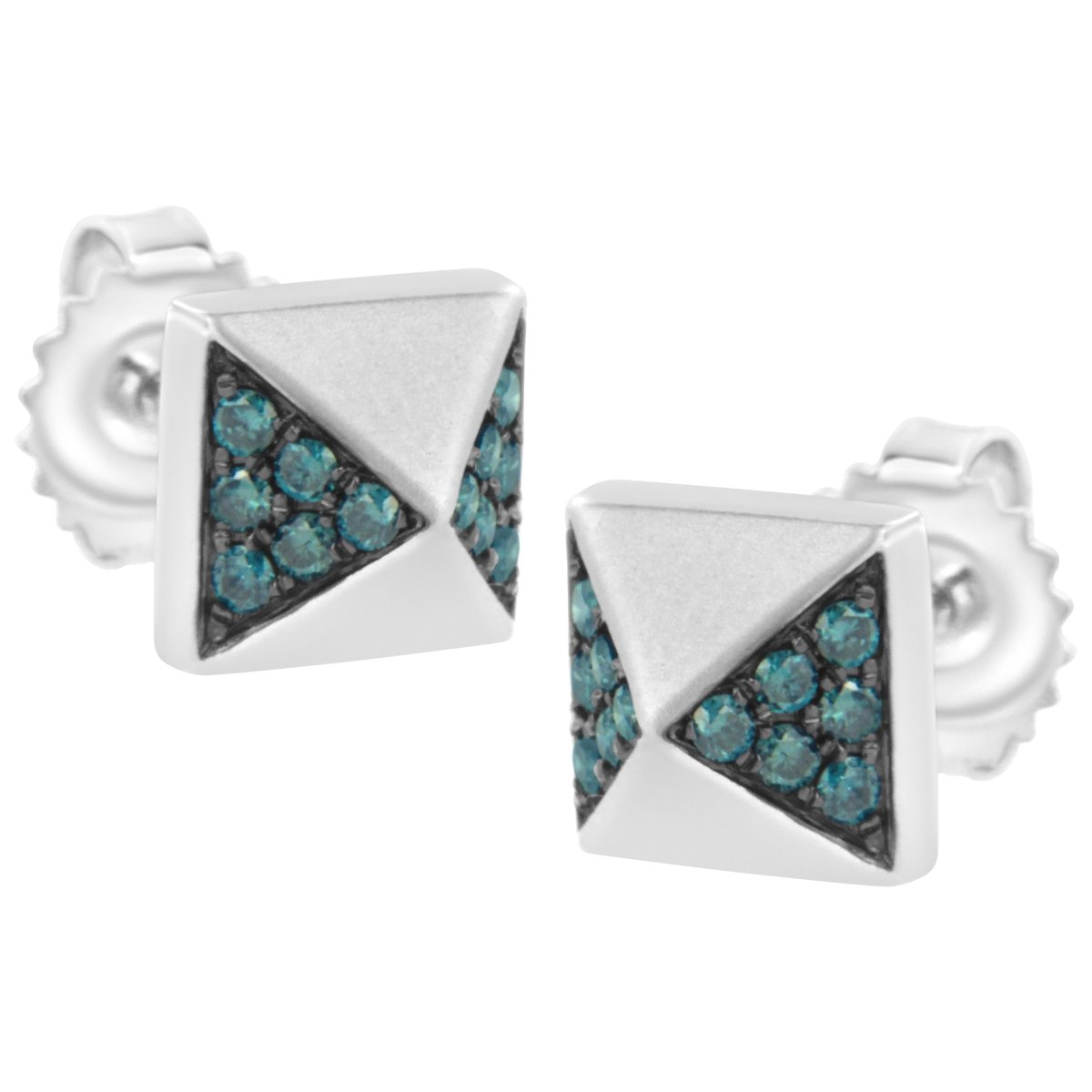 14K White Gold 1/4 Cttw Treated Blue Diamond Pyramid Stud Earring (Blue Color, SI1-SI2 Clarity) - Earrings - Custom Crafting Alliance, LLC