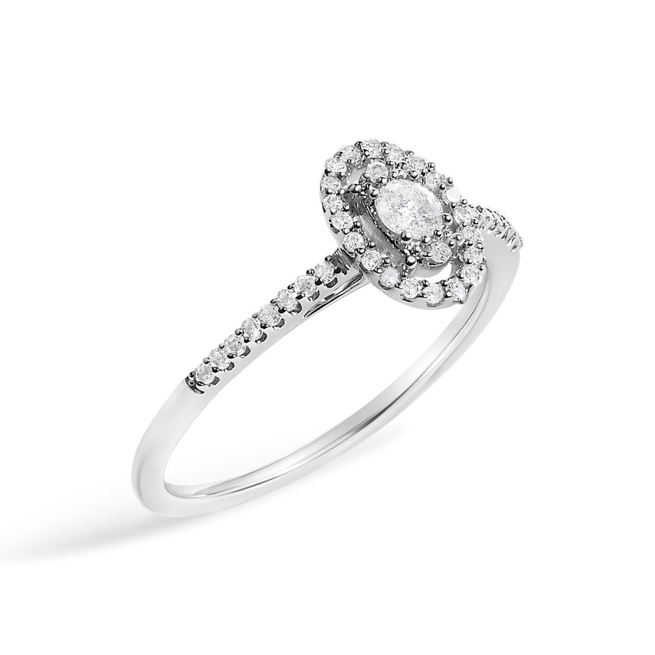 14K White Gold 1/5 Cttw Diamond Oval Shape With Halo Engagement Ring (H-I Color, I1-I2 Clarity) - Size 7 - Rings - Custom Crafting Alliance, LLC