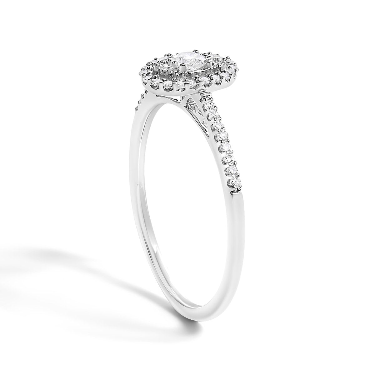 14K White Gold 1/5 Cttw Diamond Oval Shape With Halo Engagement Ring (H-I Color, I1-I2 Clarity) - Size 7 - Rings - Custom Crafting Alliance, LLC