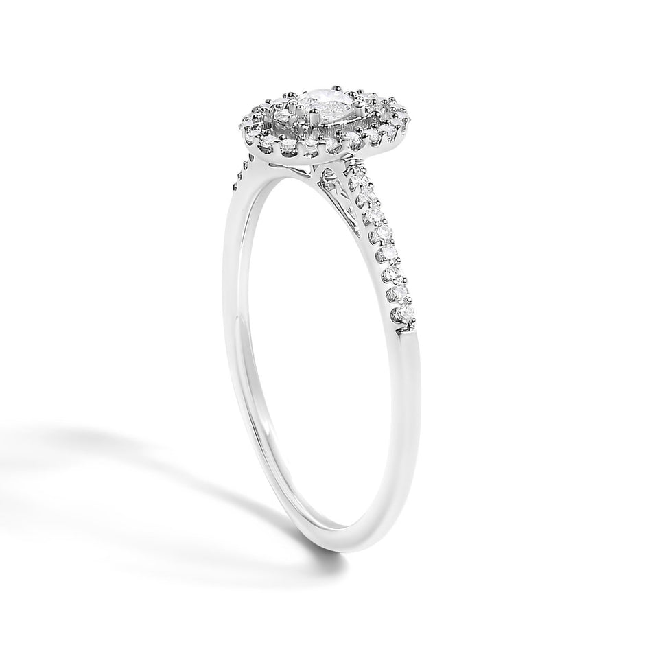 14K White Gold 1/5 Cttw Diamond Oval Shape With Halo Engagement Ring (H-I Color, I1-I2 Clarity) - Size 7 - Rings - Custom Crafting Alliance, LLC