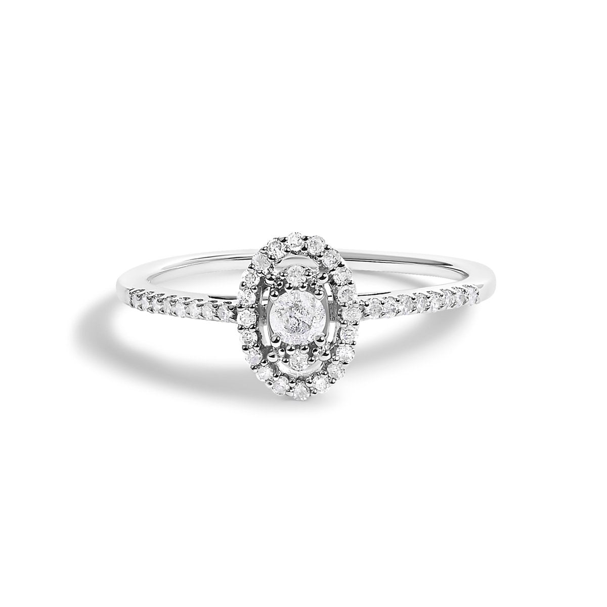 14K White Gold 1/5 Cttw Diamond Oval Shape With Halo Engagement Ring (H-I Color, I1-I2 Clarity) - Size 7 - Rings - Custom Crafting Alliance, LLC
