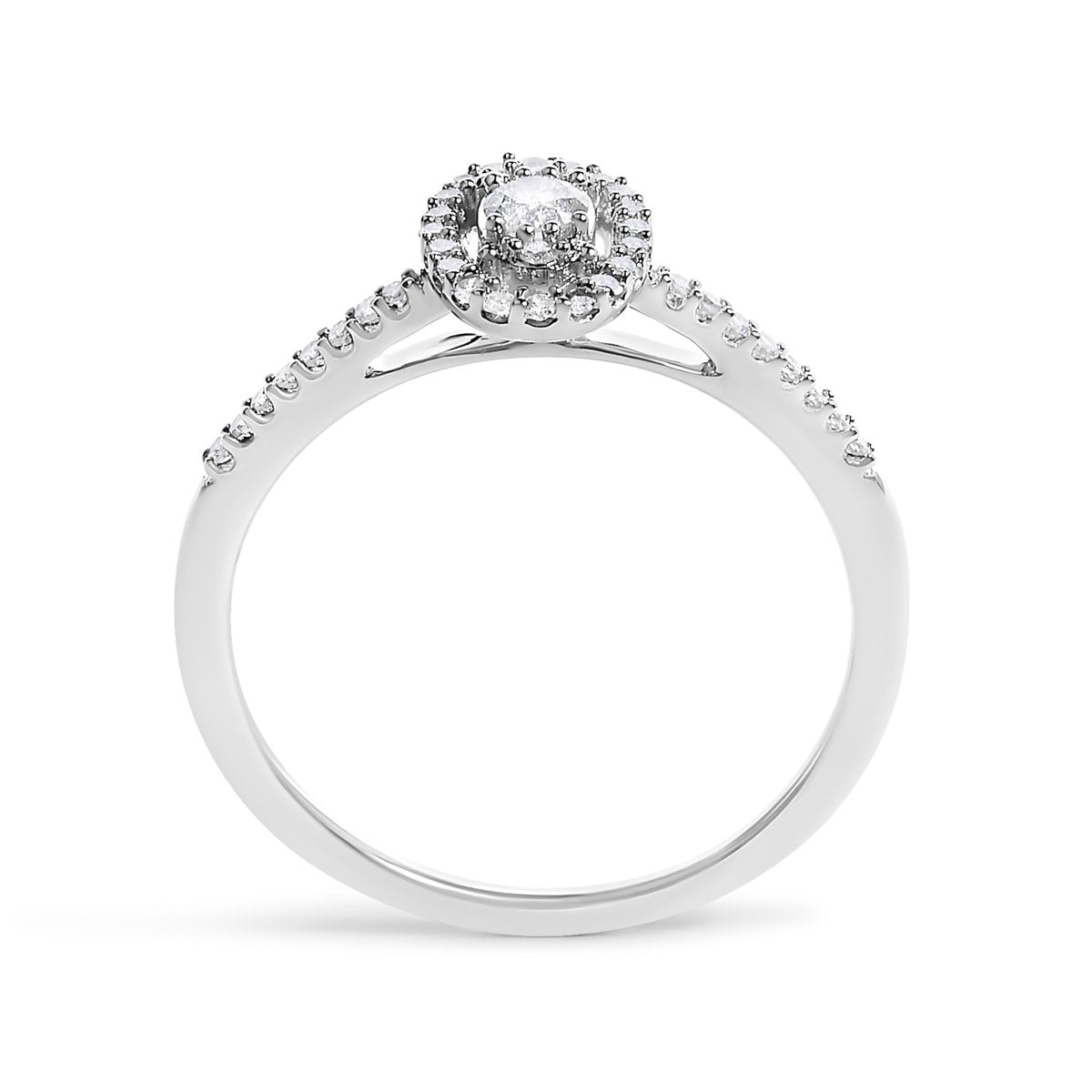 14K White Gold 1/5 Cttw Diamond Oval Shape With Halo Engagement Ring (H-I Color, I1-I2 Clarity) - Size 7 - Rings - Custom Crafting Alliance, LLC