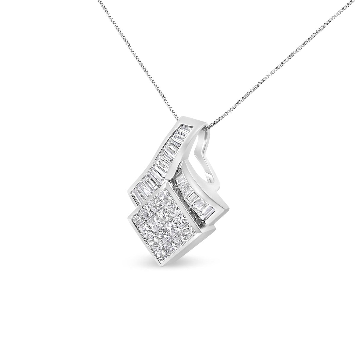 14k White Gold 2 1/10 Cttw Princess and Baguette Geometric Designed Diamond Pendant Necklace (G-H Color, VS1-VS2 Clarity) - NO CHAIN INCLUDED - Necklaces - Custom Crafting Alliance, LLC