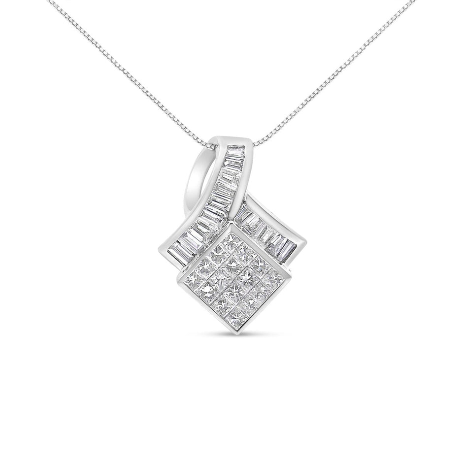 14k White Gold 2 1/10 Cttw Princess and Baguette Geometric Designed Diamond Pendant Necklace (G-H Color, VS1-VS2 Clarity) - NO CHAIN INCLUDED - Necklaces - Custom Crafting Alliance, LLC