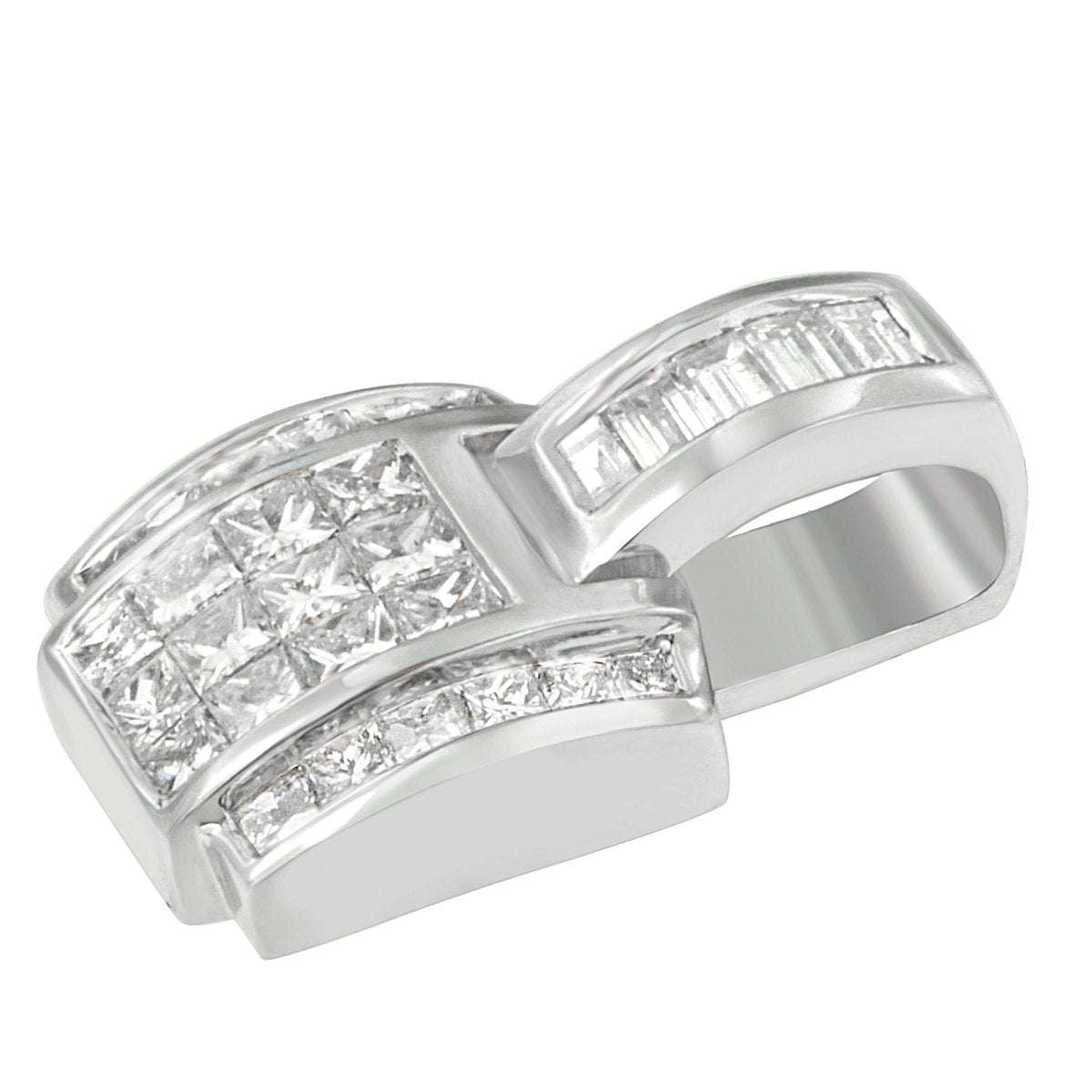 14K White Gold 2 1/5 Cttw Princess Cut Composite Diamond Pendant with Diamond Bale Pendant Necklace (H-I Color,SI1-SI2 Clarity) - NO CHAIN INCLUDED - Necklaces - Custom Crafting Alliance, LLC