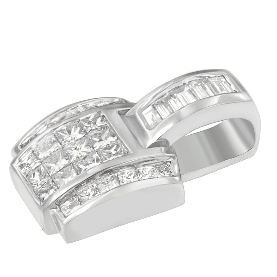 14K White Gold 2 1/5 Cttw Princess Cut Composite Diamond Pendant with Diamond Bale Pendant Necklace (H-I Color,SI1-SI2 Clarity) - NO CHAIN INCLUDED - Necklaces - Custom Crafting Alliance, LLC