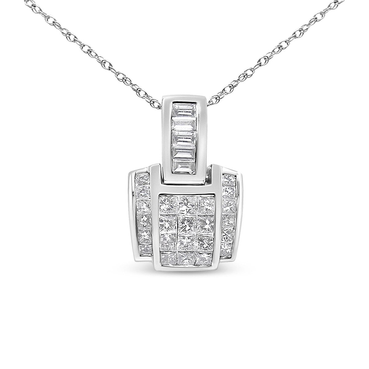 14K White Gold 2 1/5 Cttw Princess Cut Composite Diamond Pendant with Diamond Bale Pendant Necklace (H-I Color,SI1-SI2 Clarity) - NO CHAIN INCLUDED - Necklaces - Custom Crafting Alliance, LLC