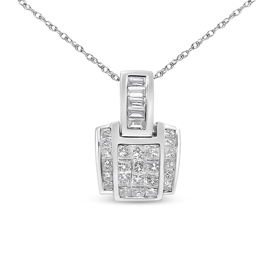 14K White Gold 2 1/5 Cttw Princess Cut Composite Diamond Pendant with Diamond Bale Pendant Necklace (H-I Color,SI1-SI2 Clarity) - NO CHAIN INCLUDED - Necklaces - Custom Crafting Alliance, LLC