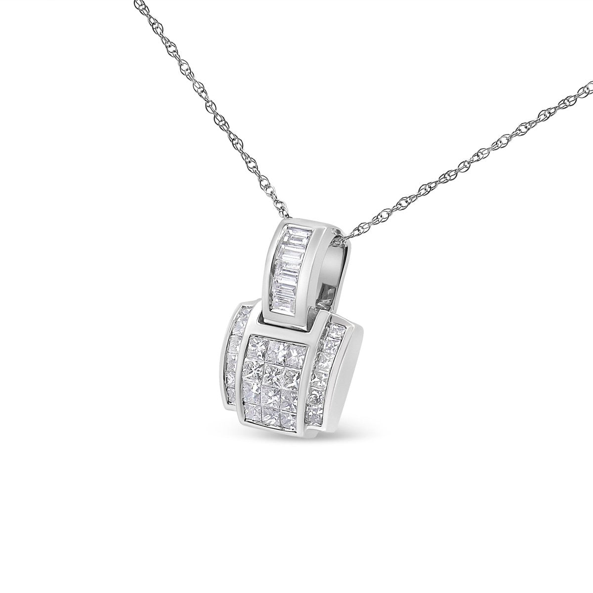14K White Gold 2 1/5 Cttw Princess Cut Composite Diamond Pendant with Diamond Bale Pendant Necklace (H-I Color,SI1-SI2 Clarity) - NO CHAIN INCLUDED - Necklaces - Custom Crafting Alliance, LLC