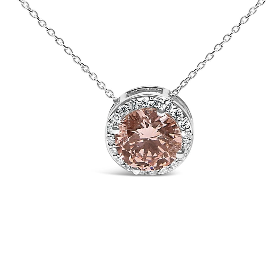 14K White Gold 2 3/8 Cttw Lab Grown Pink Diamond Solitaire with Halo Pendant Necklace - 17