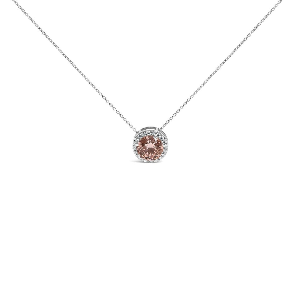 14K White Gold 2 3/8 Cttw Lab Grown Pink Diamond Solitaire with Halo Pendant Necklace - 17" Inches - Necklaces - Custom Crafting Alliance, LLC