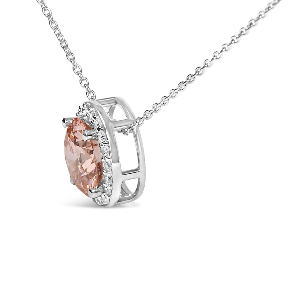 14K White Gold 2 3/8 Cttw Lab Grown Pink Diamond Solitaire with Halo Pendant Necklace - 17