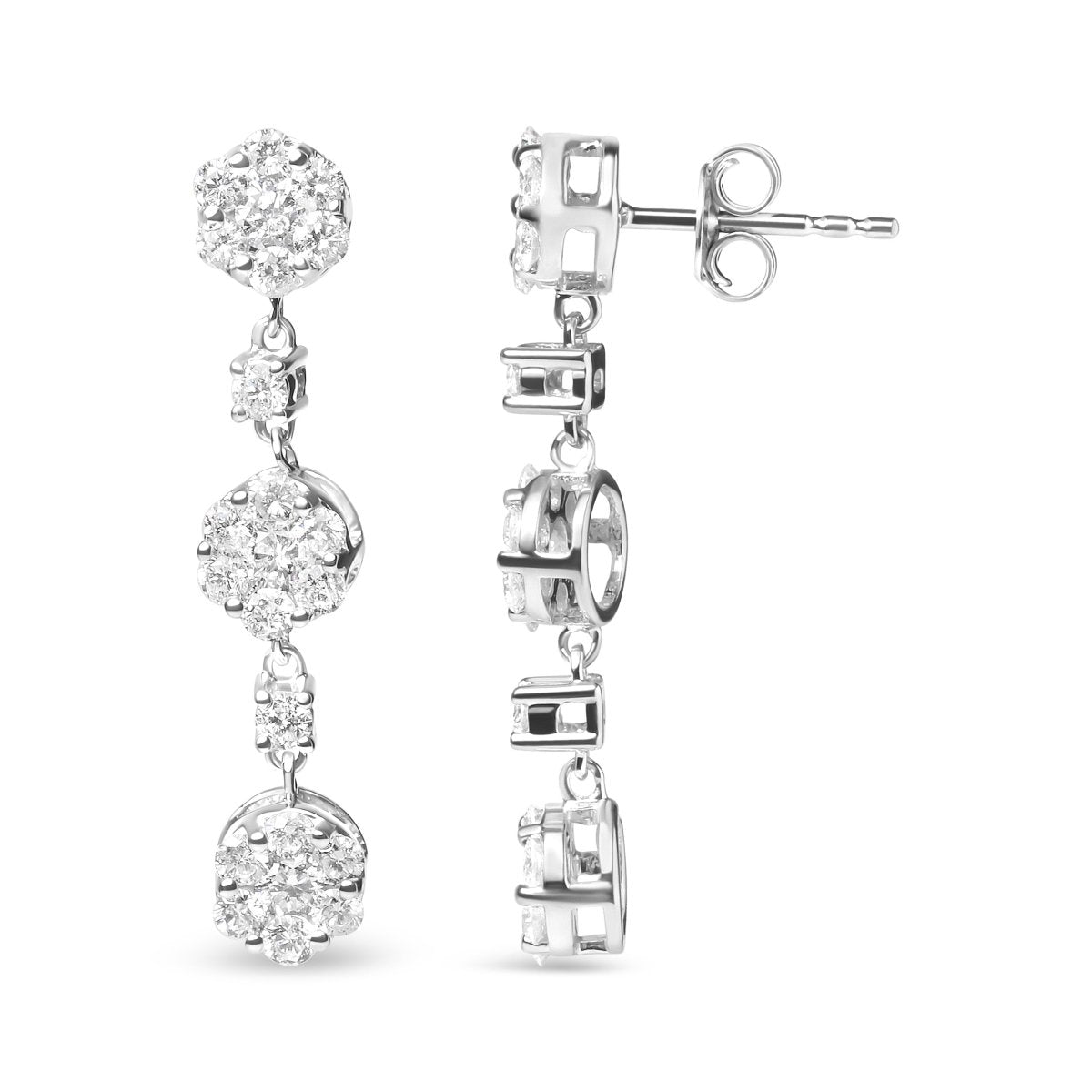 14K White Gold 2.00 Cttw Diamond Composite Cluster Floral Drop Earrings (I-J Color, I1-I2 Clarity) - Earrings - Custom Crafting Alliance, LLC