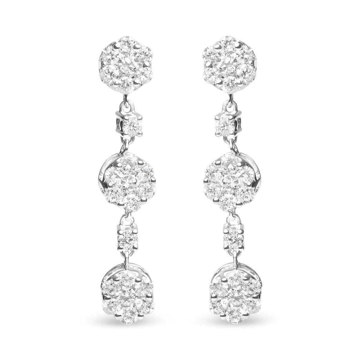 14K White Gold 2.00 Cttw Diamond Composite Cluster Floral Drop Earrings (I-J Color, I1-I2 Clarity) - Earrings - Custom Crafting Alliance, LLC