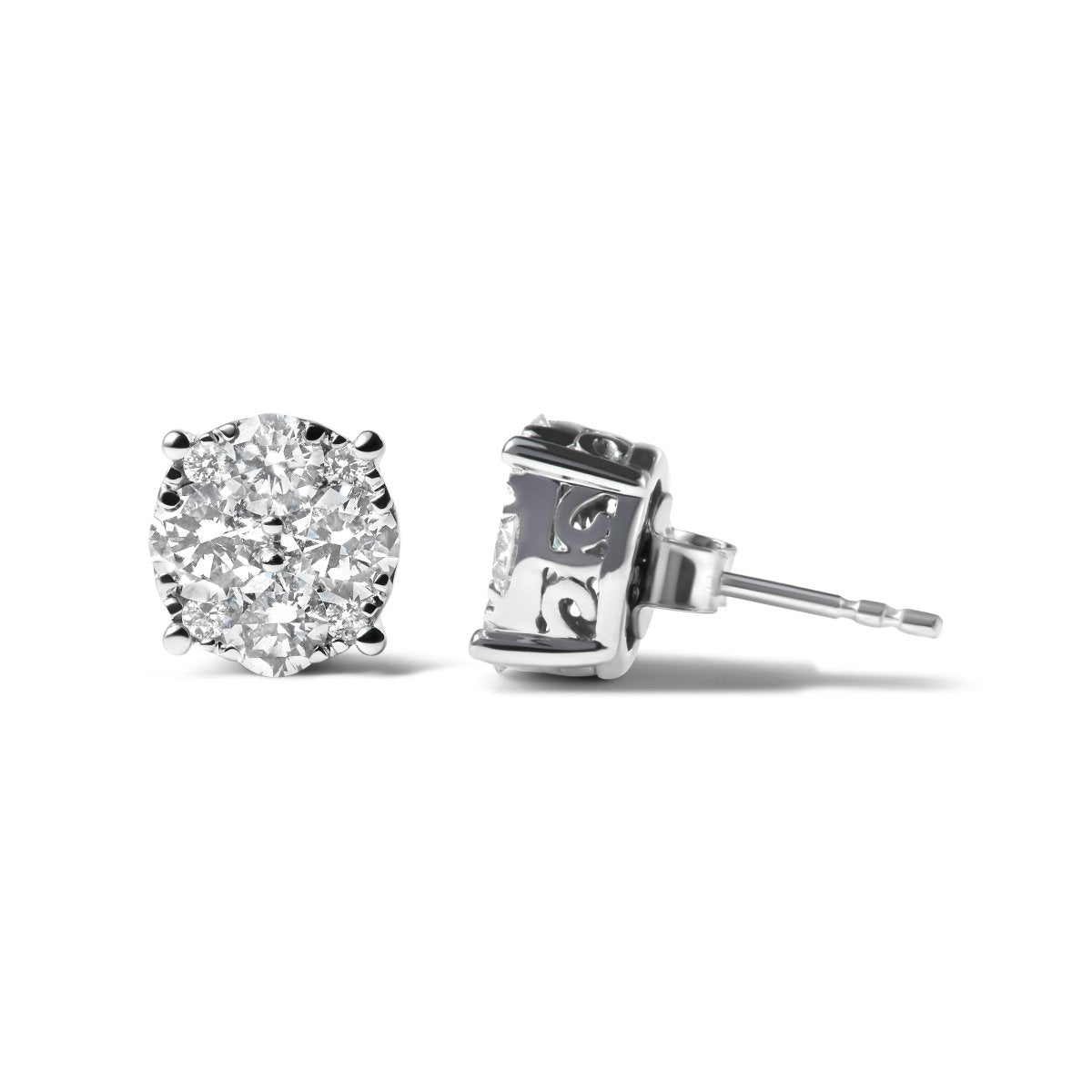 14K White Gold 2.00 Cttw Lab Grown Diamond Cluster Stud Earrings (G-H Color, VS1-VS2 Clarity) - Earrings - Custom Crafting Alliance, LLC