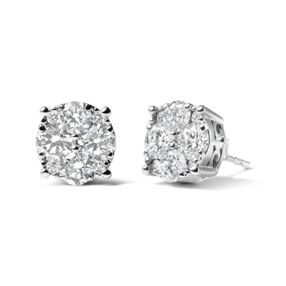 14K White Gold 2.00 Cttw Lab Grown Diamond Cluster Stud Earrings (G-H Color, VS1-VS2 Clarity) - Earrings - Custom Crafting Alliance, LLC