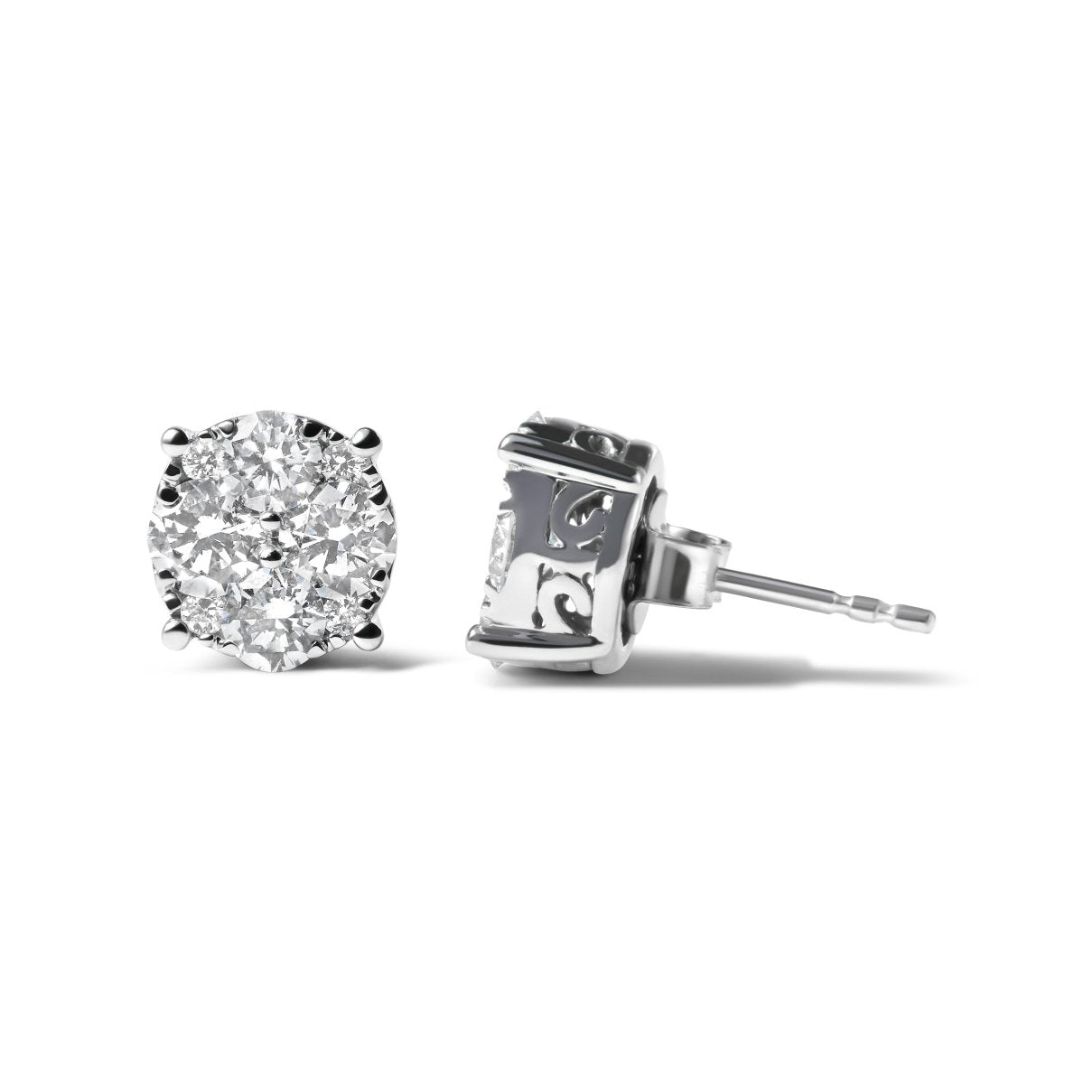 14K White Gold 2.00 Cttw Lab Grown Diamond Cluster Stud Earrings (G-H Color, VS1-VS2 Clarity) - Earrings - Custom Crafting Alliance, LLC
