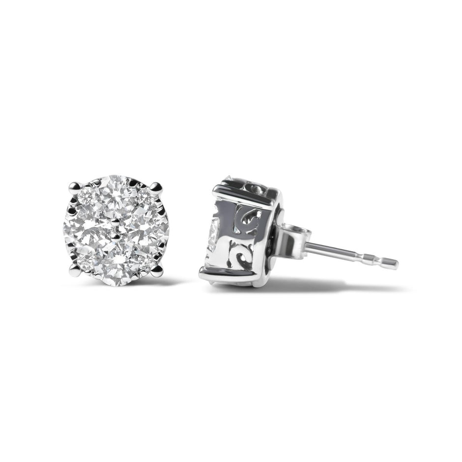 14K White Gold 2.00 Cttw Lab Grown Diamond Cluster Stud Earrings (G-H Color, VS1-VS2 Clarity) - Earrings - Custom Crafting Alliance, LLC