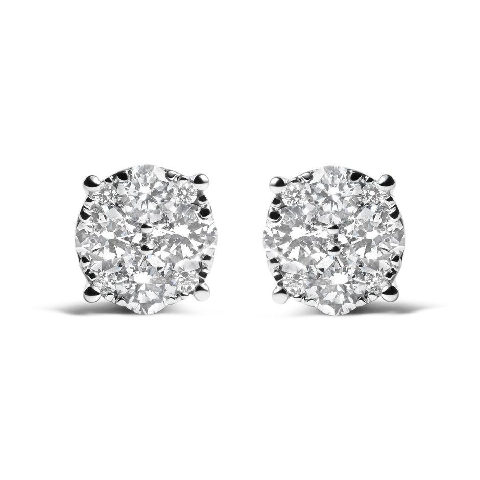 14K White Gold 2.00 Cttw Lab Grown Diamond Cluster Stud Earrings (G-H Color, VS1-VS2 Clarity) - Earrings - Custom Crafting Alliance, LLC