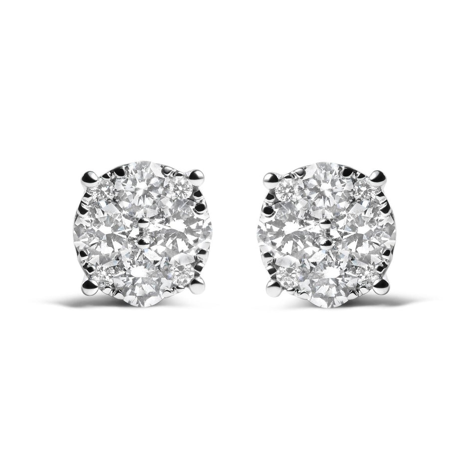 14K White Gold 2.00 Cttw Lab Grown Diamond Cluster Stud Earrings (G-H Color, VS1-VS2 Clarity) - Earrings - Custom Crafting Alliance, LLC