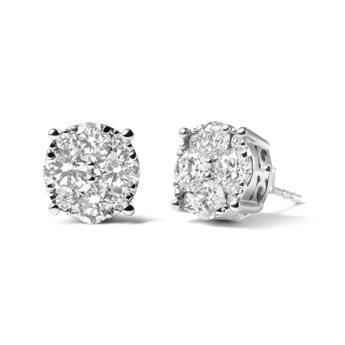 14K White Gold 2.00 Cttw Lab Grown Diamond Cluster Stud Earrings (G-H Color, VS1-VS2 Clarity) - Earrings - Custom Crafting Alliance, LLC