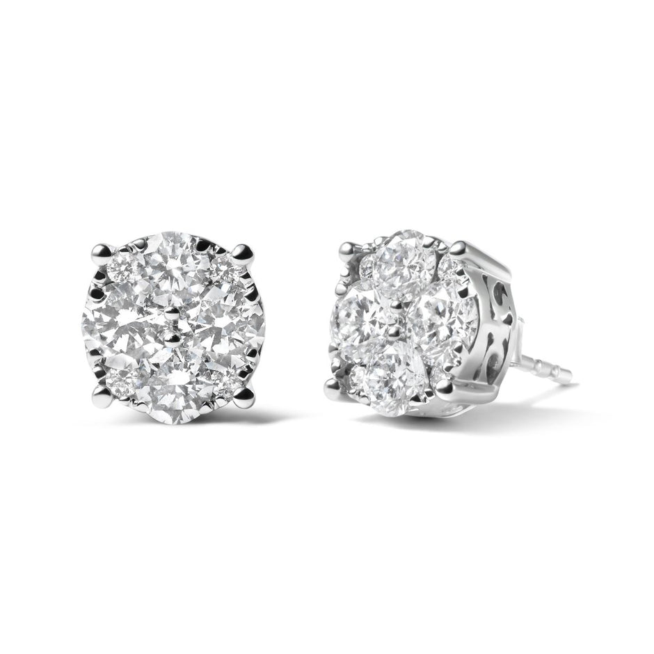 14K White Gold 2.00 Cttw Lab Grown Diamond Cluster Stud Earrings (G-H Color, VS1-VS2 Clarity) - Earrings - Custom Crafting Alliance, LLC