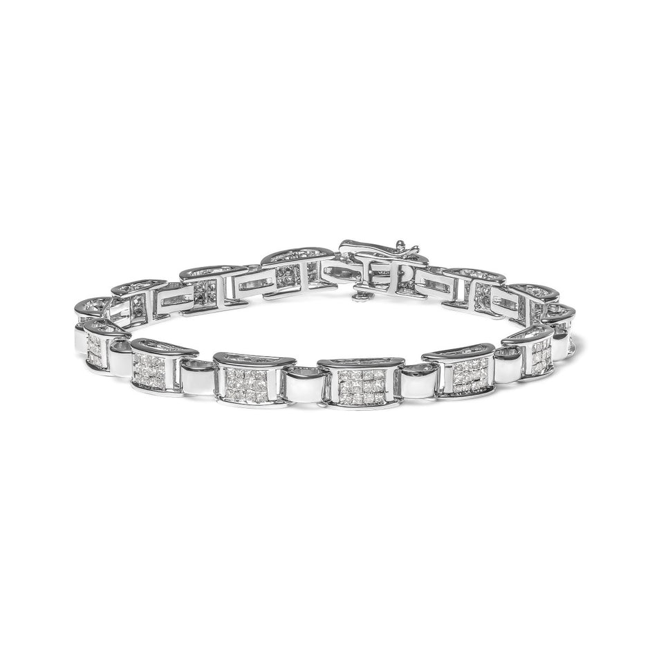 14K White Gold 2.00 Cttw Princess Diamond Invisible Set Link Bracelet (H-I Color, SI2-I1 Clarity) - 7" - Bracelets - Custom Crafting Alliance, LLC