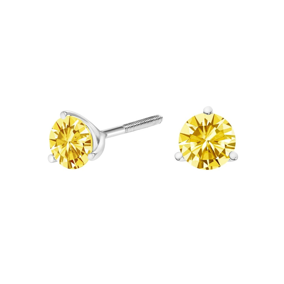 14K White Gold 3-Prong Martini Set 1.0 Cttw Yellow Lab Grown Diamond Solitaire Stud Earrings - Earrings - Custom Crafting Alliance, LLC