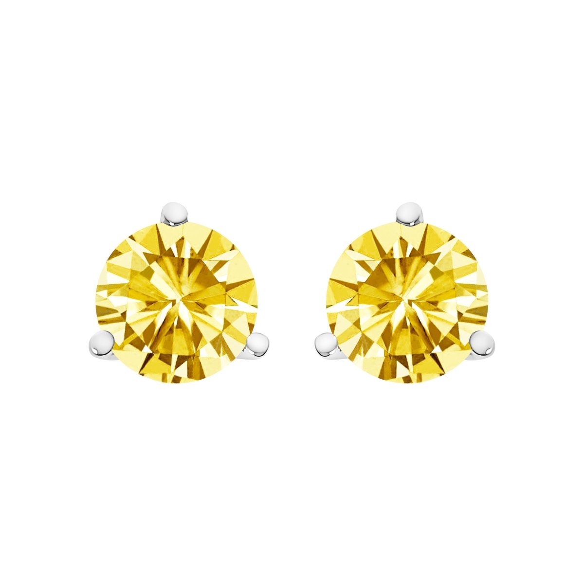 14K White Gold 3-Prong Martini Set 1.0 Cttw Yellow Lab Grown Diamond Solitaire Stud Earrings - Earrings - Custom Crafting Alliance, LLC