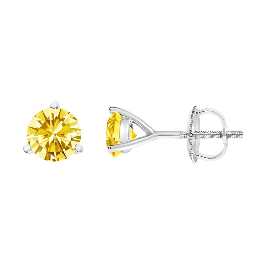 14K White Gold 3-Prong Martini Set 1.0 Cttw Yellow Lab Grown Diamond Solitaire Stud Earrings - Earrings - Custom Crafting Alliance, LLC